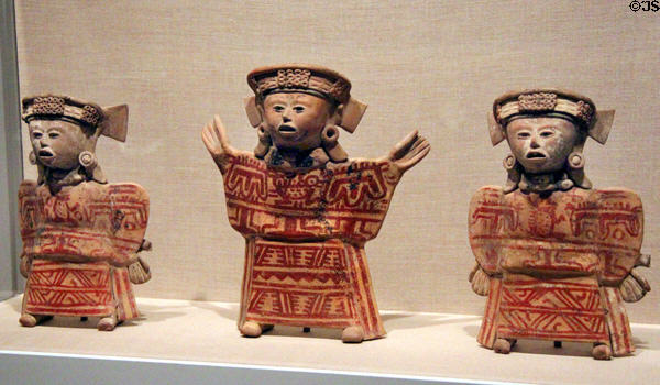 Three standing female ceramic figures (c450-600) from Veracruz, Mexico at Dallas Museum of Art. Dallas, TX.