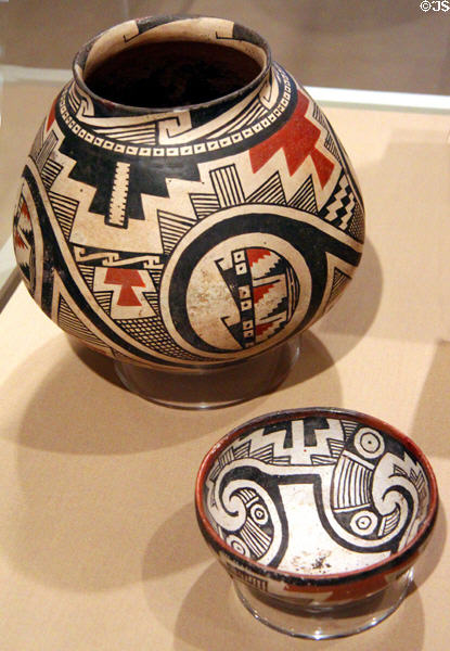 Ceramic Casas Grandes lidded jar (c1280-1450) from Chihuahua, Mexico at Dallas Museum of Art. Dallas, TX.