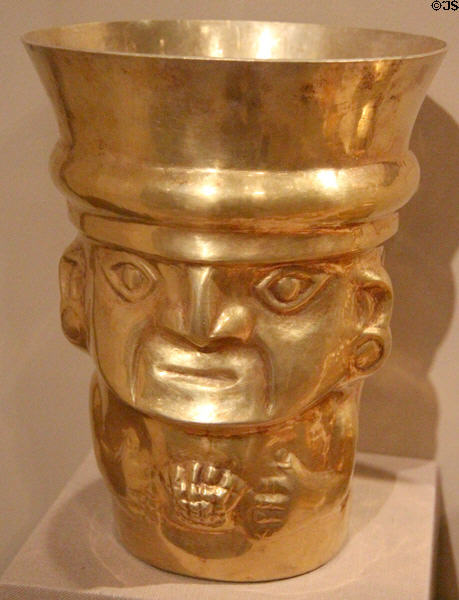 Gold Sicán-culture beaker (900-1100) from north coast, Peru at Dallas Museum of Art. Dallas, TX.