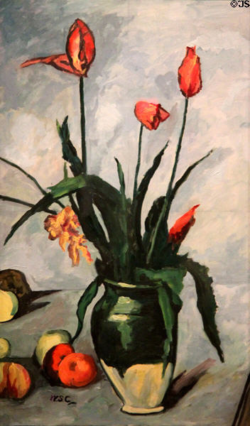 Vase of Red Tulips painting (1957) by Sir Winston Churchill in Reves Collection at Dallas Museum of Art. Dallas, TX.