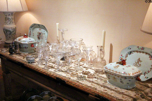 Collection of glassware & china in Reves Collection at Dallas Museum of Art. Dallas, TX.