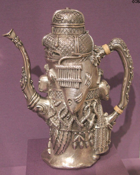 Silver Aztec tête-à-tête coffee service (c1897) by Tiffany & Co. of New York City at Dallas Museum of Art. Dallas, TX.