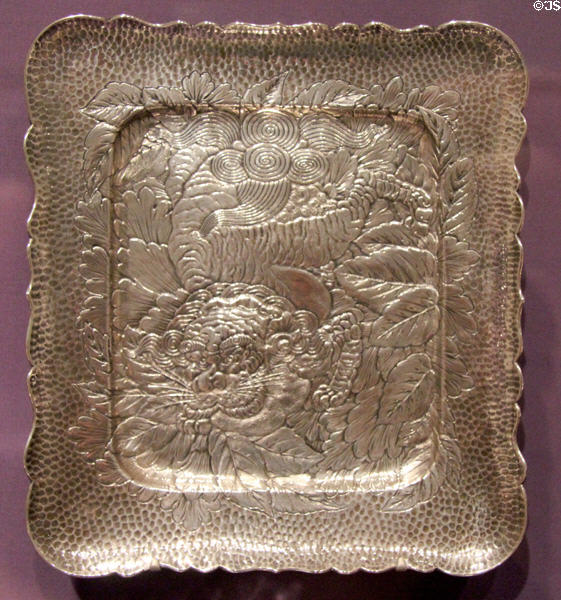 Silver tray copy of Japanese ceramic plate (1881) by Gorham Manuf. Co., Providence, RI at Dallas Museum of Art. Dallas, TX.