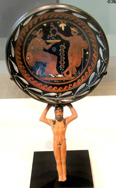 Terracotta Red-figure Greek Patera with atlas handle (4thC BCE) at Dallas Museum of Art. Dallas, TX.