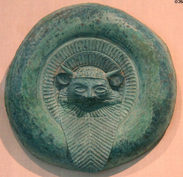 Etruscan bronze funerary shield with head of Acheloos (6thC BCE) at Dallas Museum of Art. Dallas, TX.