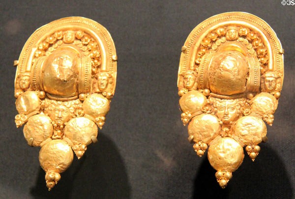 Etruscan gold grape earrings (late 5th-3rdC BCE) at Dallas Museum of Art. Dallas, TX.