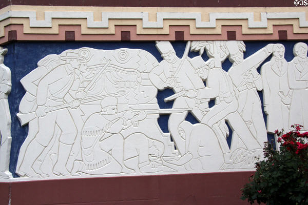 Battle of the Alamo section of history Texas mural by Julian Garnsey on Tower building at Fair Park. Dallas, TX.