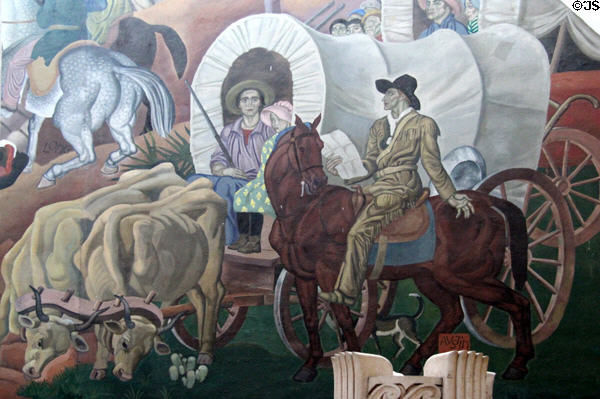 Stephen Fuller Austin & Old Three Hundred settlers stories on Texas History mural in Great Hall of State at Fair Park. Dallas, TX.