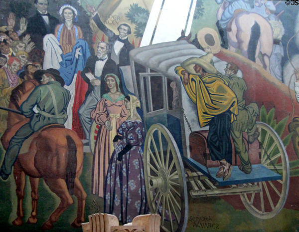 Early American settlers stories on Texas History mural in Great Hall of State at Fair Park. Dallas, TX.