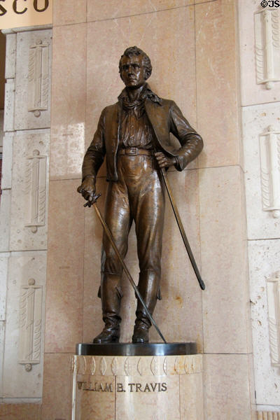 William B. Travis statue in Hall of Heroes in Hall of State at Fair Park. Dallas, TX.