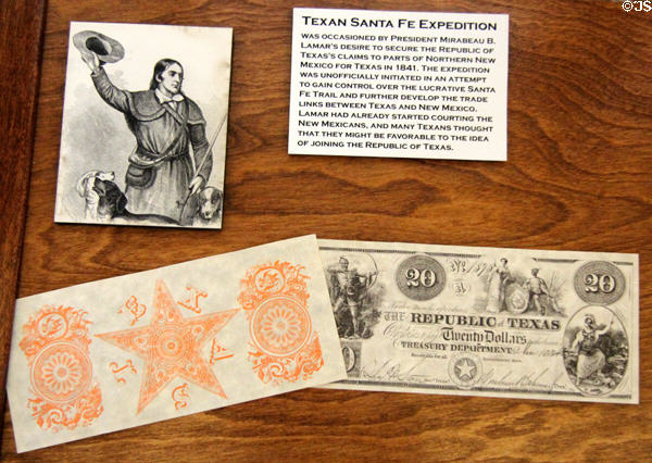 Republic of Texas $20 "red back" bill signed by Mirabeau Lamar at Dallas Historical Society Museum in Hall of State in Fair Park. Dallas, TX.