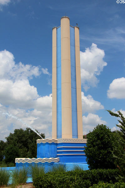 Art Deco tower fountain on Esplanade built for Texas Centennial Exposition building (1936) at Fair Park. Dallas, TX.