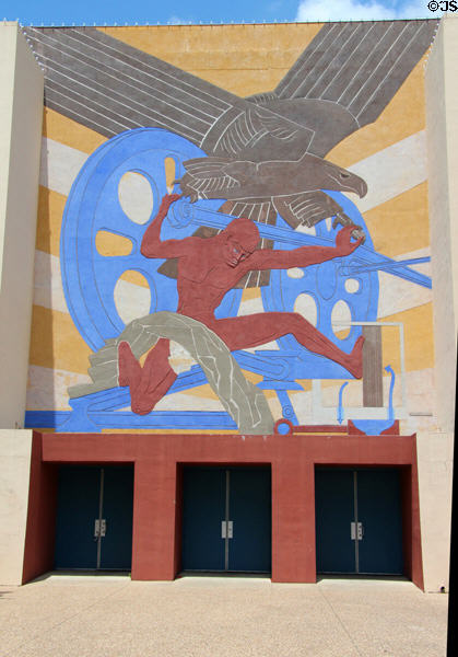 Man & Eagle mural by Pierre Bourdelle on Centennial Hall of Texas Centennial Exposition building (1936) at Fair Park. Dallas, TX.