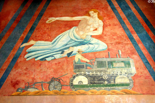 Traction Art Deco mural (1936) by Carlo Ciampaglia on Centennial Hall at Fair Park. Dallas, TX.