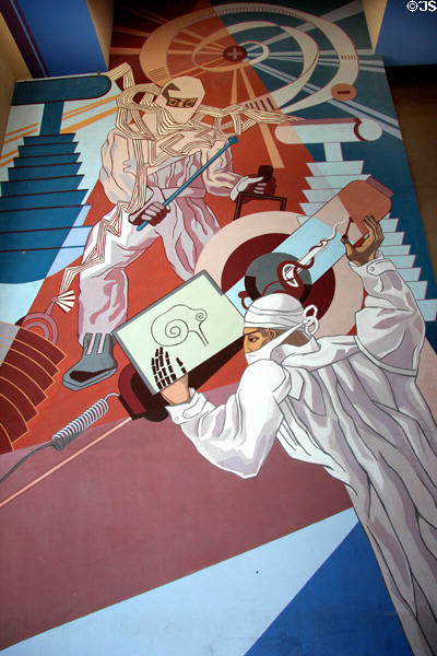 Science & medicine mural (c1948) replacing originals burned in fire of 1946 at Automobile Hall at Fair Park. Dallas, TX.