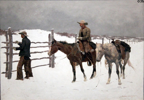 The Fall of the Cowboy painting (1895) by Frederic Remington at Amon Carter Museum of American Art. Fort Worth, TX.