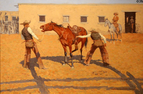 His First Lesson painting (1903) by Frederic Remington at Amon Carter Museum of American Art. Fort Worth, TX.