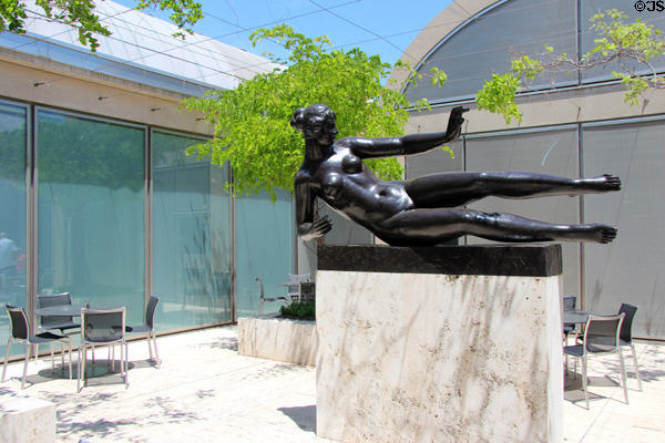 Kahn Building courtyard with bronze statue L'Air (1938) by Aristide Maillol at Kimbell Art Museum. Fort Worth, TX.
