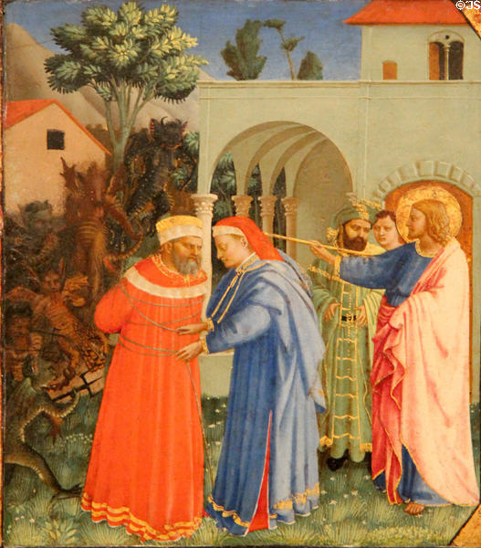 Apostle St James the Greater Freeing the Magician Hermogenes painting (c1429-30) by Fra Angelico (aka Fra Giovanni da Fiesole) at Kimbell Art Museum. Fort Worth, TX.