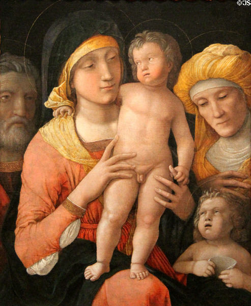 Madonna & Child with Sts Joseph, Elizabeth & John the Baptist painting (c1485-8) by Andrea Mantegna at Kimbell Art Museum. Fort Worth, TX.