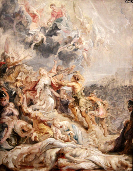 Martyrdom of St Ursula & the Eleven Thousand Maidens painting (c1615-20) by Peter Paul Rubens at Kimbell Art Museum. Fort Worth, TX.