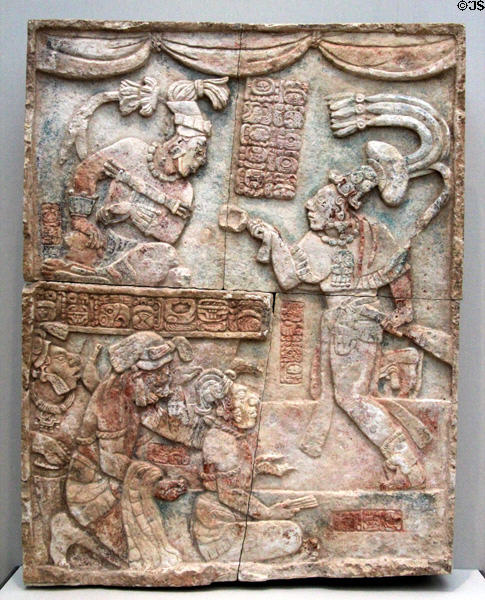 Presentation of Captives to a Maya Ruler limestone stele (c785) from Mexico at Kimbell Art Museum. Fort Worth, TX.
