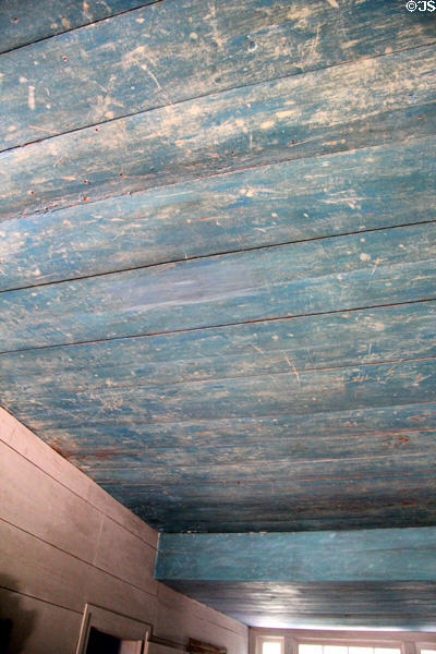Central hallway ceiling with original coat of buttermilk paint made blue with indigo at John Jay French Museum. Beaumont, TX.