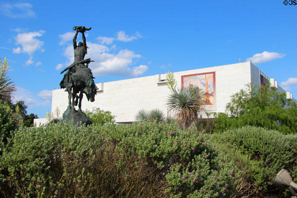 Invocation bronze equestrian sculpture (c1990) of Indian by Buck McCain at Stark Museum of Art. Orange, TX.