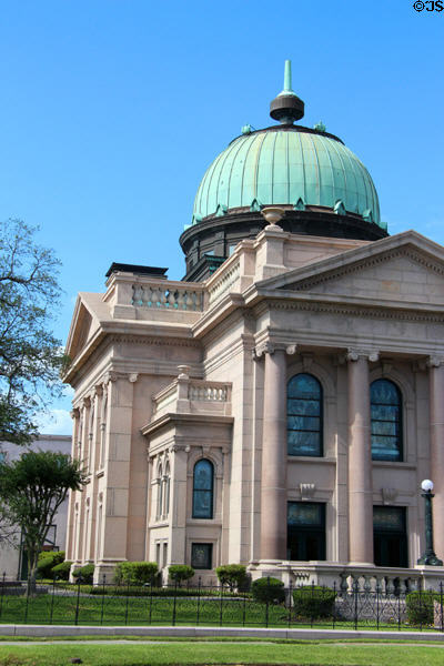 Neoclassical facade of Lutcher Memorial Church. Orange, TX.