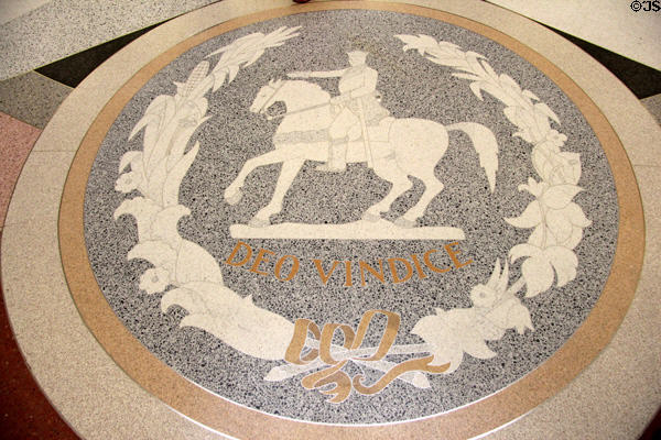 Confederate flag shield on floor under dome at Texas State Capitol. Austin, TX.