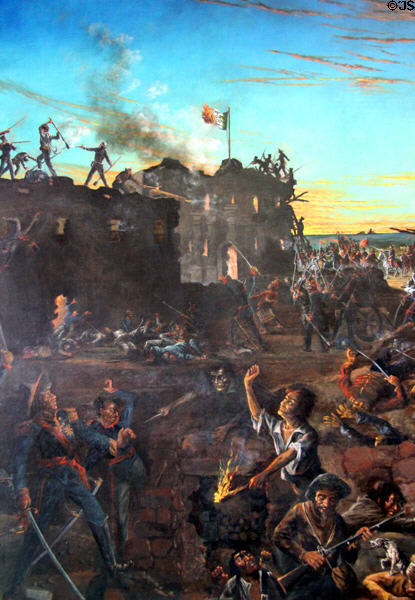 Detail of Dawn at the Alamo (March 6, 1836) painting (1898) by H.A. McArdle at Texas State Capitol. Austin, TX.