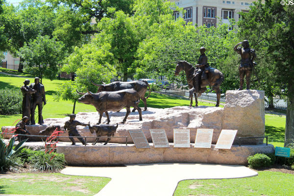 Tejano Monument (2012) by Armando Hinojosa honors Spanish settlers at Texas State Capitol. Austin, TX.