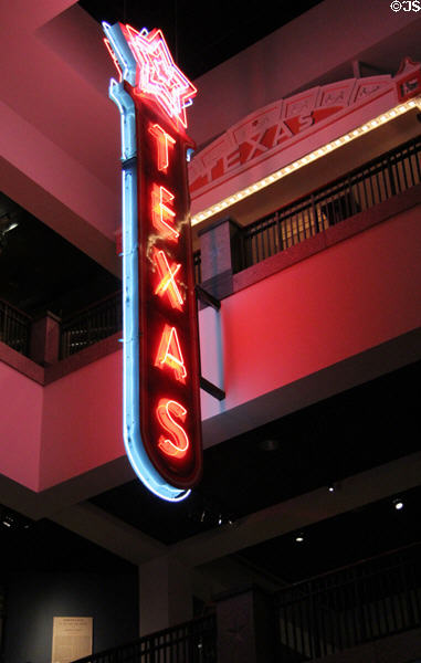 Texas neon sign at Bullock Texas State History Museum. Austin, TX.