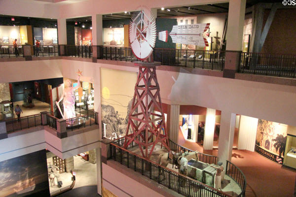 Display galleries with windmill at Bullock Texas State History Museum. Austin, TX.