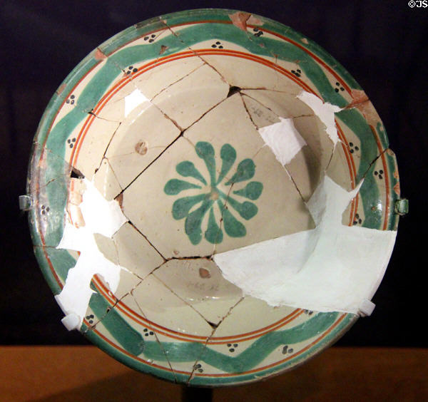 Fragment of Mexican majolica bowl (18thC) (lent: U/TX Austin) at Bullock Texas State History Museum. Austin, TX.