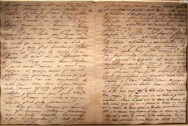 Page from diary (1836) of Mexican Lt. Col. José de la Peña which records death of William B. Travis at the Alamo at Bullock Texas State History Museum. Austin, TX.