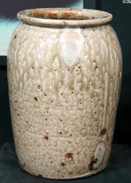 Wilson stoneware 1 gallon tie rim storage jar (c1857) at Bullock Texas State History Museum. Austin, TX.