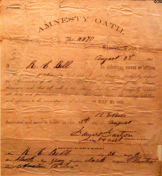 Post Civil War Amnesty Oath (1865) at Bullock Texas State History Museum. Austin, TX.