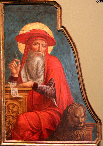 St Jerome tempera on wood (c1495-1500) by Giovanni Ambrogio Bevilacqua from Italy at Blanton Museum of Art. Austin, TX.