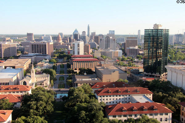 View of Austin downtown from Texas Tower of University of Texas. Austin, TX.