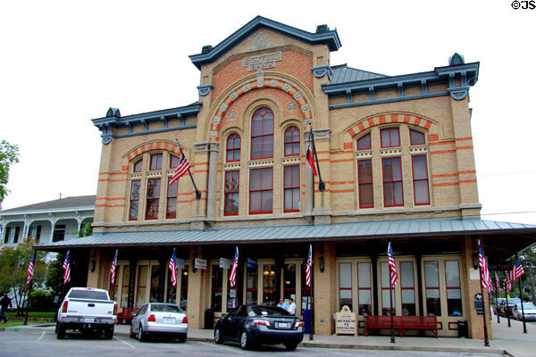 Old Stafford Opera House & Bank (1886) (425 Spring St.) built by cattle millionaire R.E. Stafford. Columbus, TX. Style: Second Empire. Architect: N.J. Clayton. On National Register.