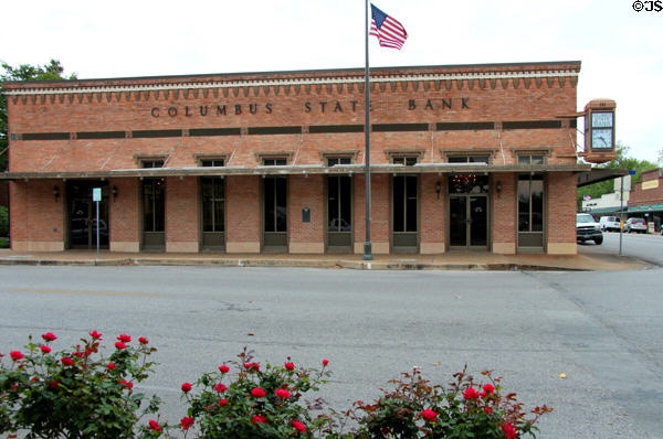 Columbus State Bank building (1969 with 1875 element) (Walnut at Milam St.). Columbus, TX.