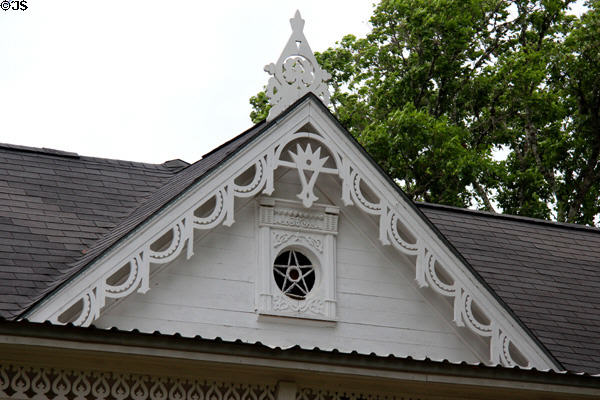 Bargeboard & star tracery details of Bartels-Wirtz House (c1886) (1216 Live Oak St.). Columbus, TX.
