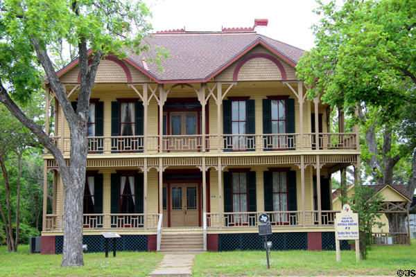Tate-Senftenberg-Brandon museum house (1867 with expansions up to 1900) (616 Walnut St.) on Magnolia Homes Tour. Columbus, TX. Style: Greek Revival & Stick Victorian.