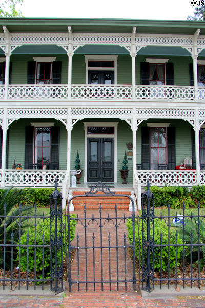 Cast iron fence & verandah details of Ilse-Rau House (1887). Columbus, TX.