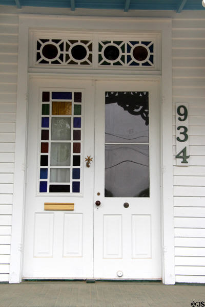 Front door of heritage house with Eastlake features (1888) (934 Bowie St.). Columbus, TX.