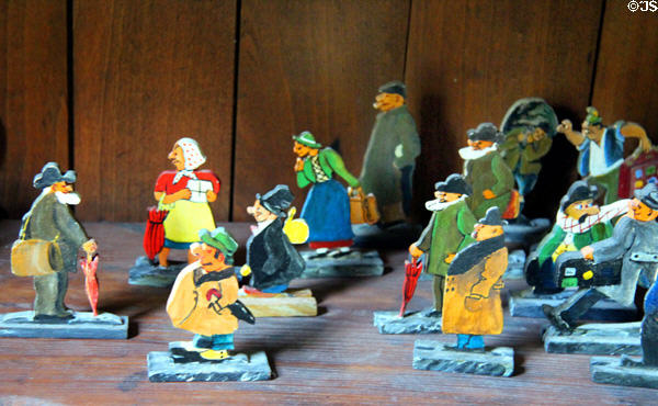 Child's set of carved wood figures in Baetge House at Conservation Plaza. New Braunfels, TX.