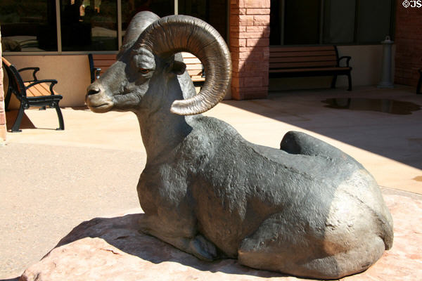 Sculpture of big horn sheep outside visitor center of Arches National Park. UT.