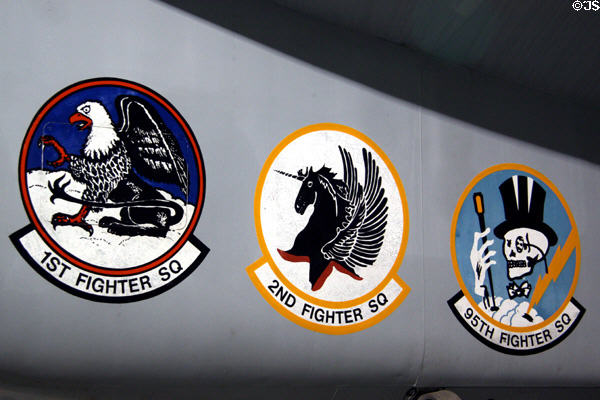 Squadron decals on McDonnell Douglas F-15A-19-MC Eagle (1978) at Hill Aerospace Museum. UT.