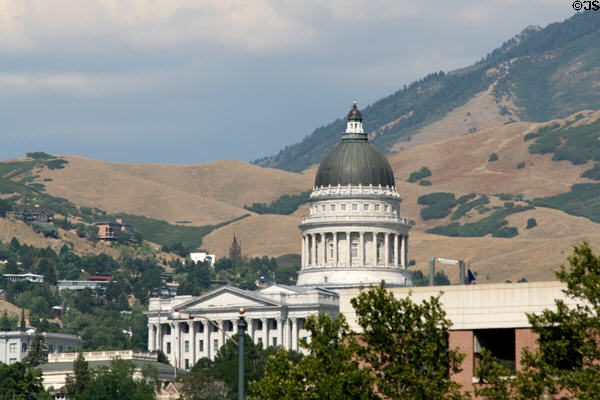 Utah State Capitol against hills surrounding Salt Lake. Salt Lake City, UT.